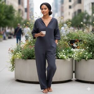 COS Sz 4 Dusty Blue Boiler Cotton Relaxed Jumpsuit